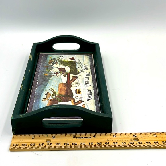 Wooden Dashing through the snow tray display ceramic Christmas sleigh reindeer - Picture 6 of 8